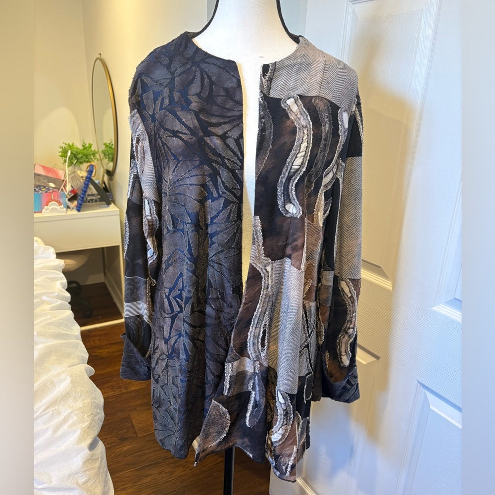 🌷Minkas Sea Filament Abstract Boho Open Cardigan M 3/$30